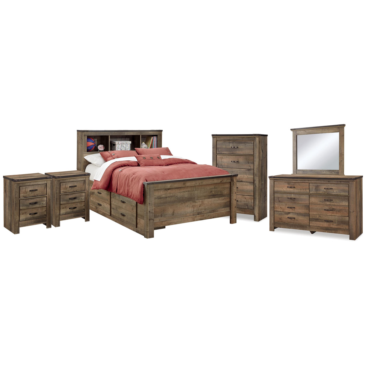 Signature Design by Ashley Trinell B446B89 9 pc Full Bookcase Bedroom Set IMAGE 1
