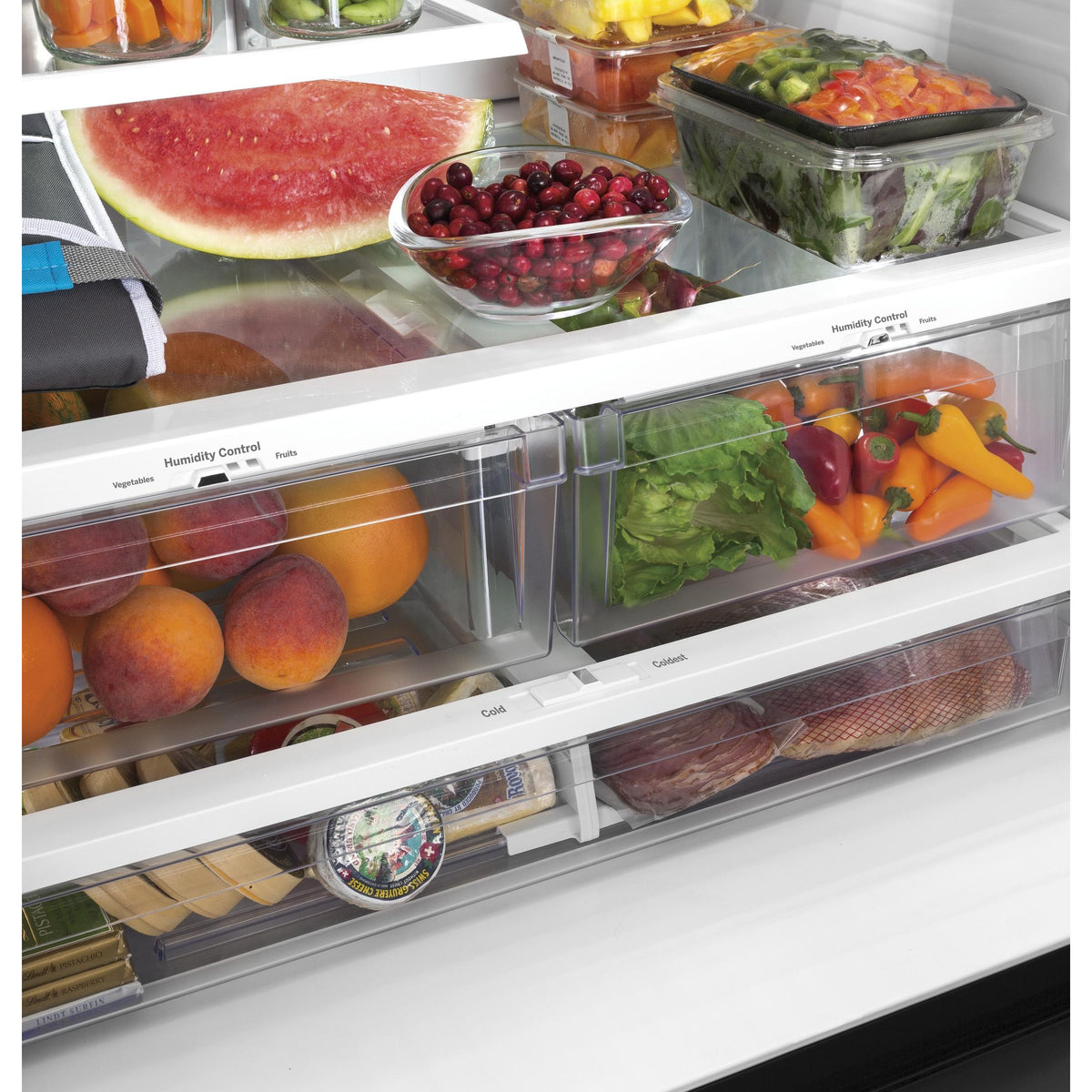 GE 36-inch, 27 cu.ft. Freestanding French 3-Door Refrigerator with Internal Water Dispenser GNE27JMMES IMAGE 13