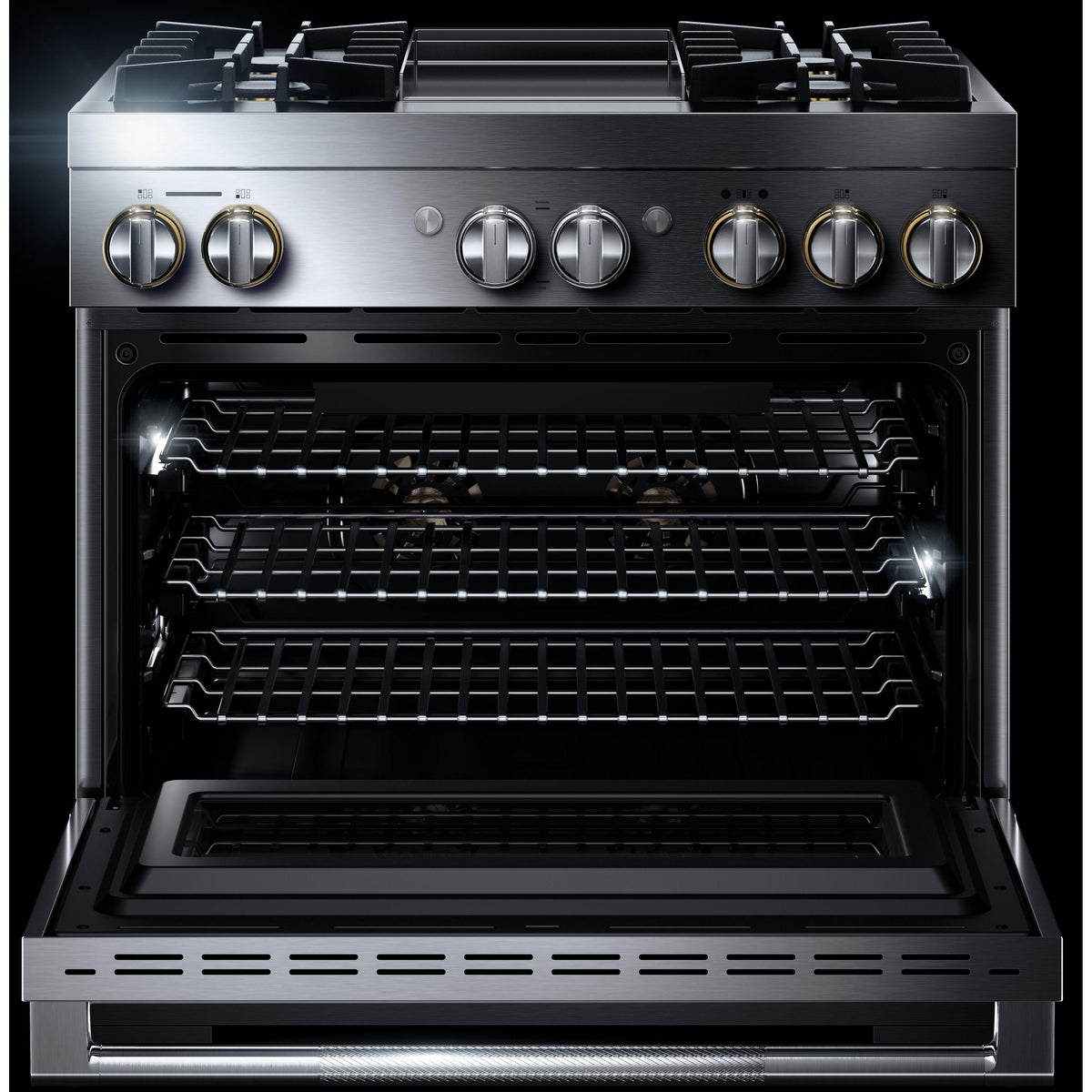 JennAir Rise 36-inch Professional-Style Dual-Fuel Range with Chrome-Infused Griddle JDRP536HL IMAGE 2