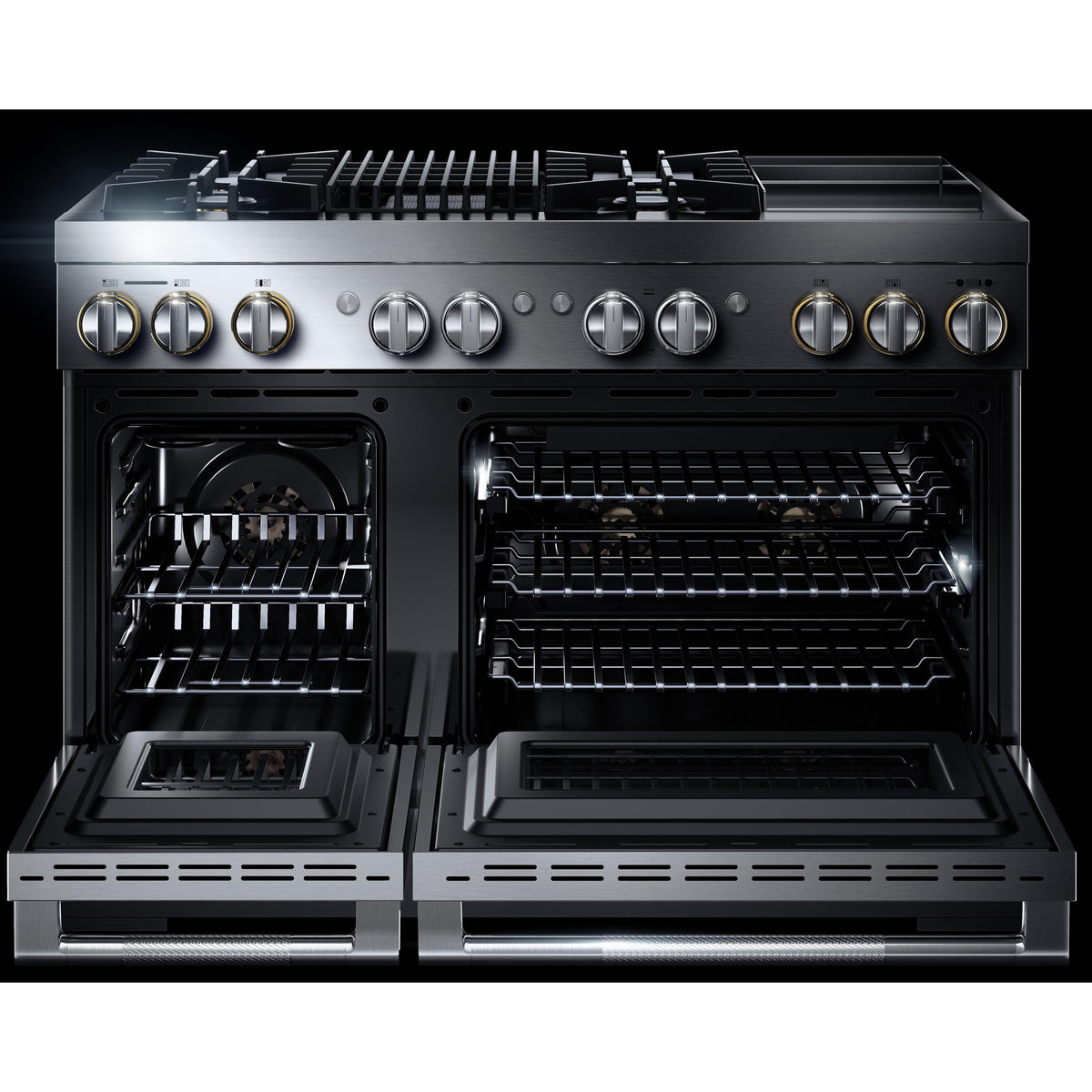 JennAir Rise 48-inch Professional-Style Dual-Fuel Range with Chrome-Infused Griddle and Gas Grill JDRP748HL IMAGE 3