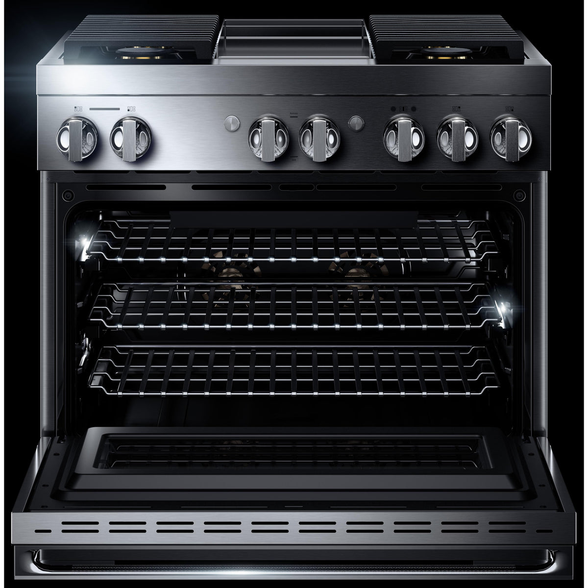 JennAir Noir 36-inch Professional-Style Dual-Fuel Range with Chrome-Infused Griddle JDRP536HM IMAGE 2