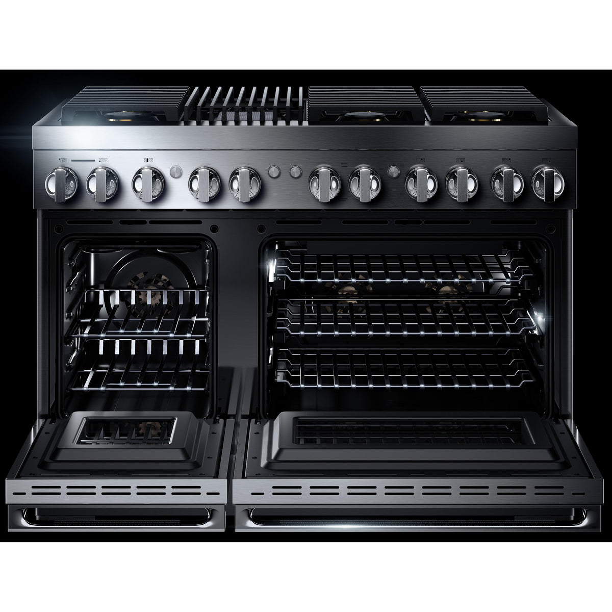 JennAir Noir 48-inch Professional-Style Dual-Fuel Range with Gas Grill JDRP648HM IMAGE 2