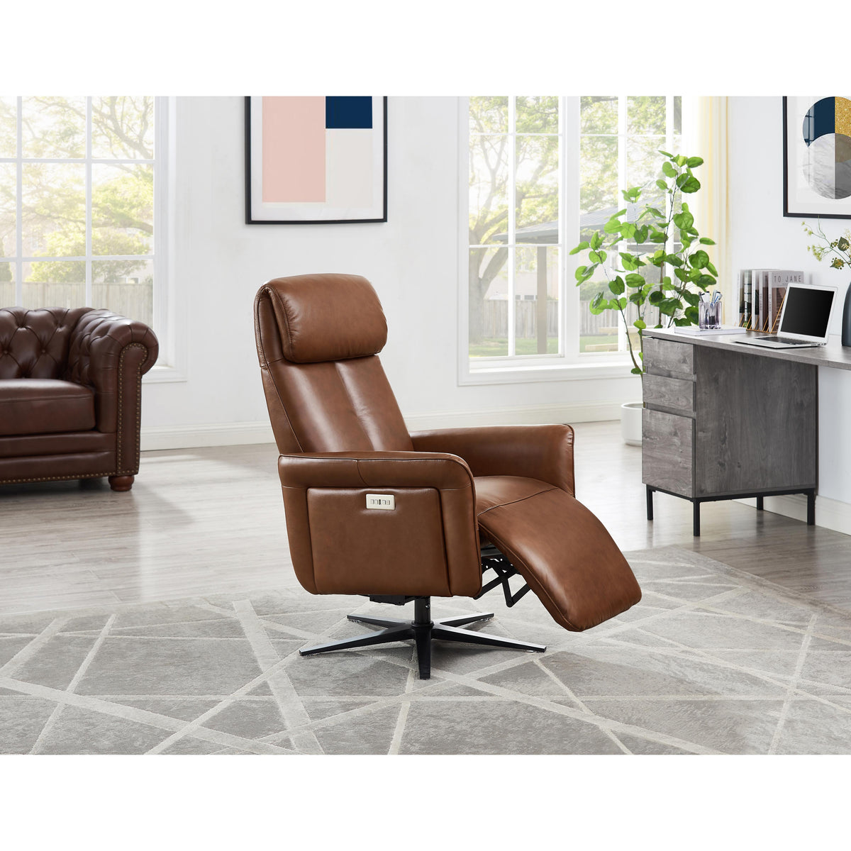 Amax Leather Tulip 8001S-10PSB-1566A Power Swivel Recliner with Battery Pack - Tobacco IMAGE 6