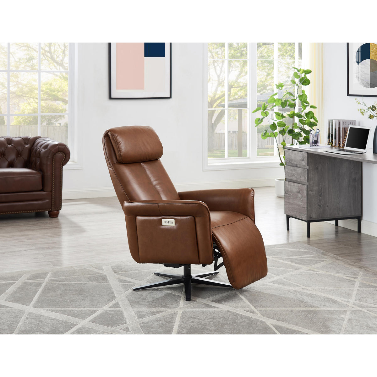 Amax Leather Tulip 8001S-10PSB-1566A Power Swivel Recliner with Battery Pack - Tobacco IMAGE 8