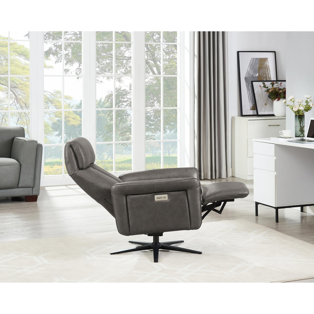 Amax Leather Tulip 8001S-10PSB-5258 Power Swivel Recliner with Battery Pack - Ash IMAGE 14