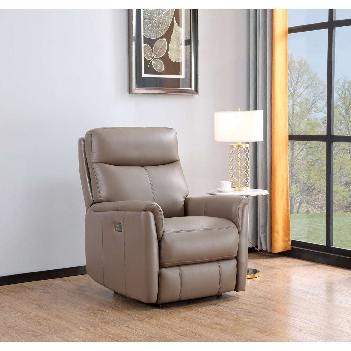 Amax Leather Columbia 6915W-10P2-2518 Wide Power Recliner with Headrest - Taupe IMAGE 3