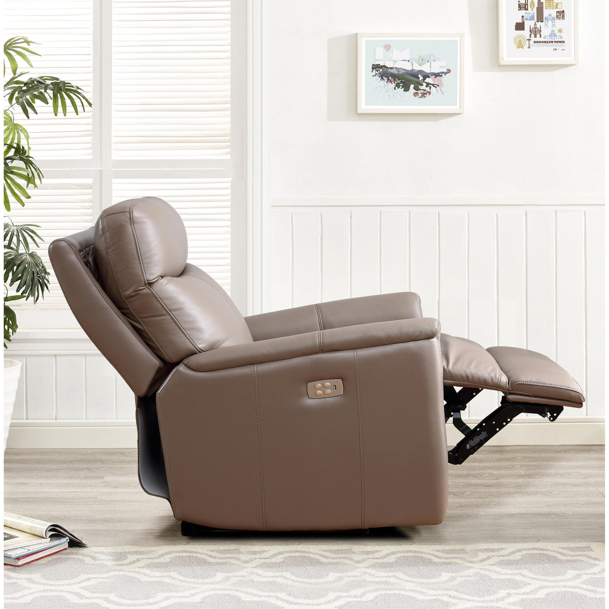 Amax Leather Columbia 6915W-10P2-2518 Wide Power Recliner with Headrest - Taupe IMAGE 7