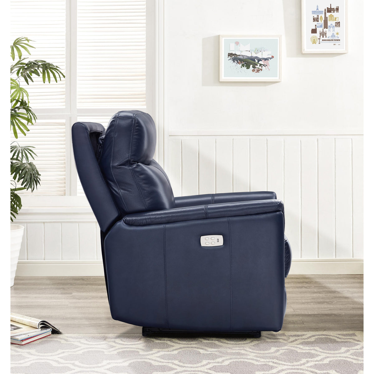 Amax Leather Columbia 6915W-10P2-2199 Wide Power Recliner with Headrest - Blue IMAGE 6