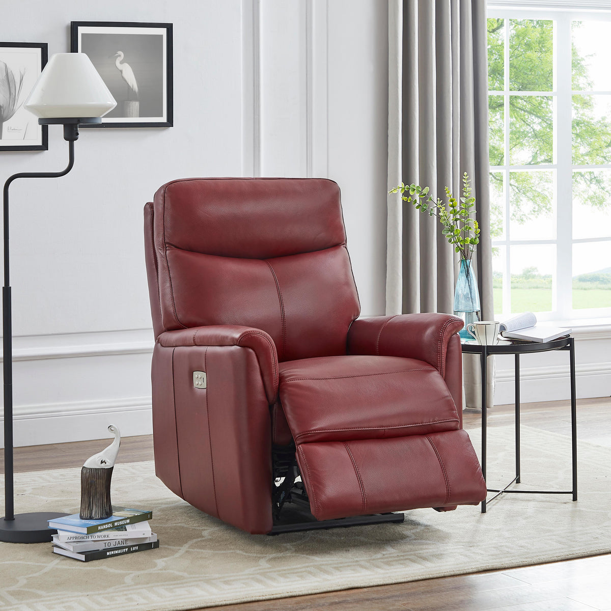 Amax Leather Columbia 6915W-10P2-2169 Wide Power Recliner with Headrest - Cranberry IMAGE 4