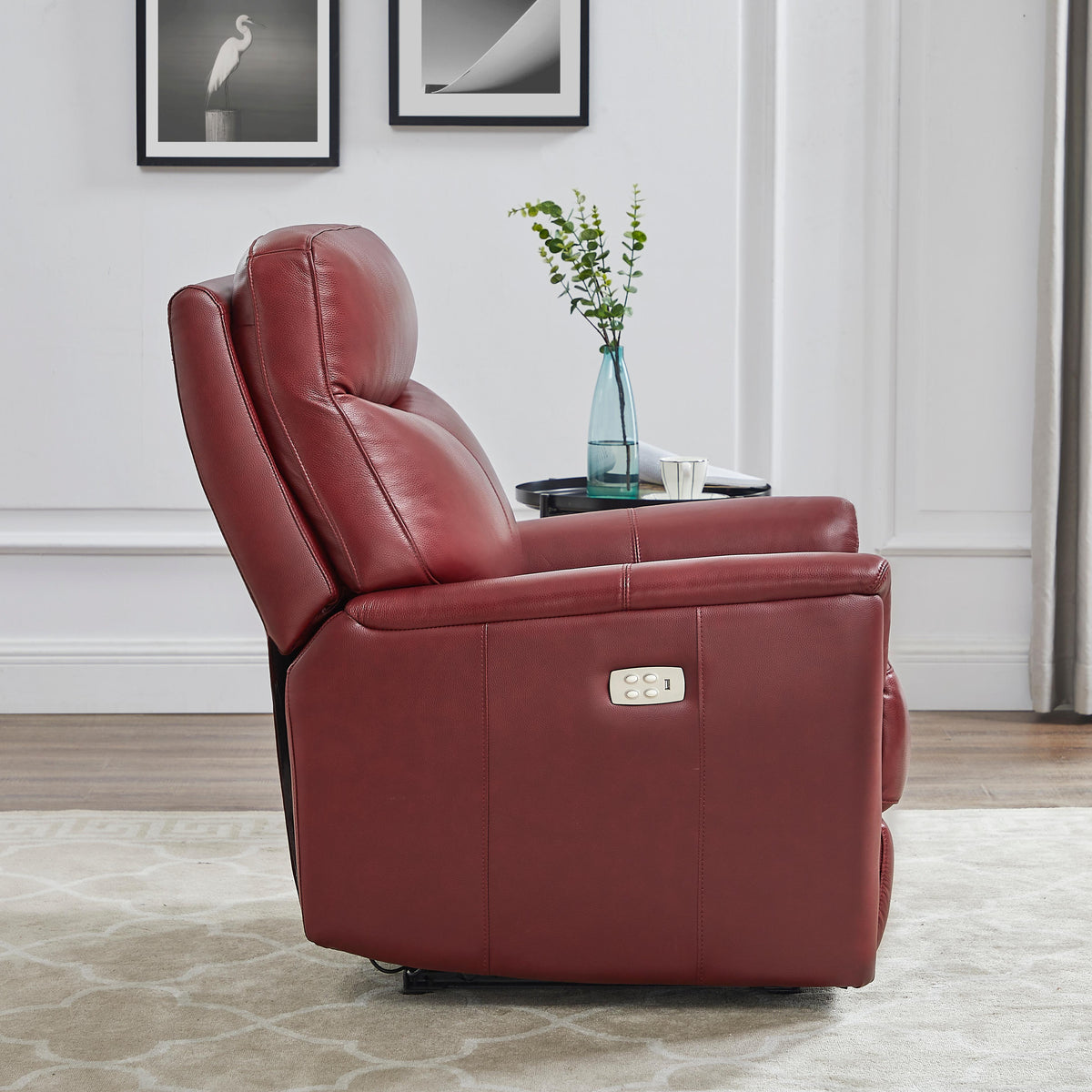 Amax Leather Columbia 6915W-10P2-2169 Wide Power Recliner with Headrest - Cranberry IMAGE 5