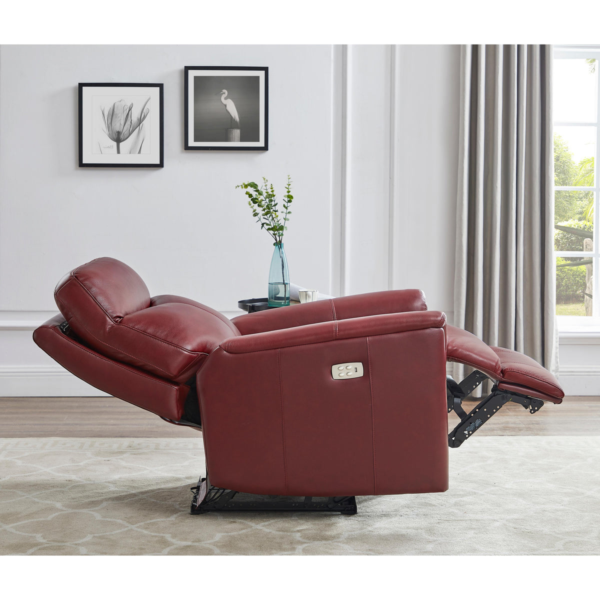 Amax Leather Columbia 6915W-10P2-2169 Wide Power Recliner with Headrest - Cranberry IMAGE 7