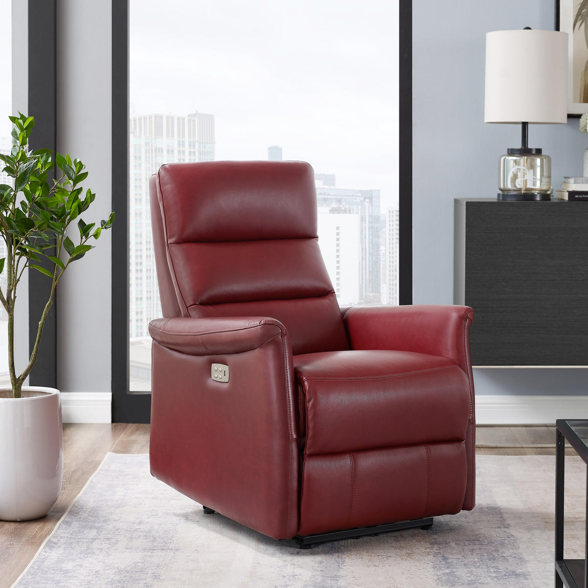 Amax Leather Dante 6610W-10P2-2169 Power Recliner with Headrest - Cranberry IMAGE 3