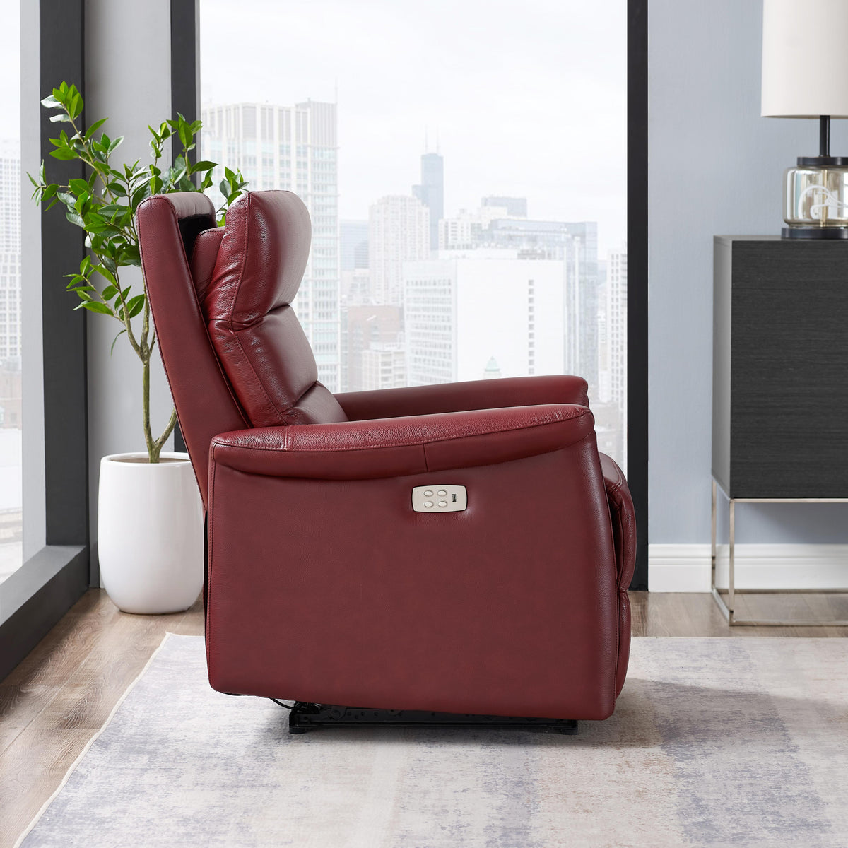 Amax Leather Dante 6610W-10P2-2169 Power Recliner with Headrest - Cranberry IMAGE 6