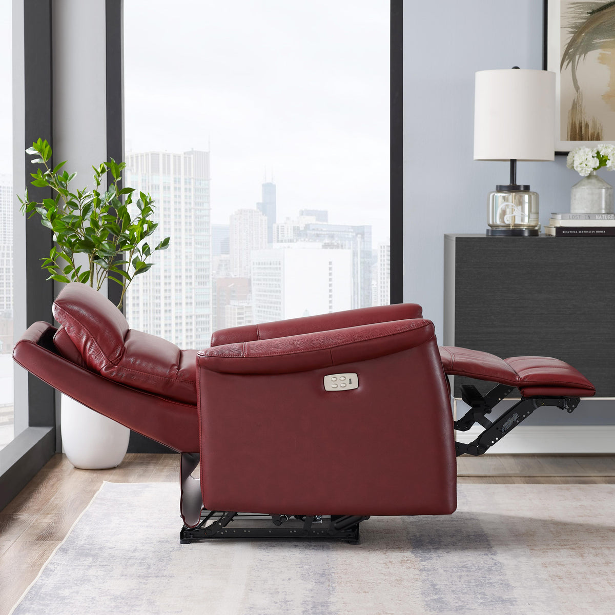 Amax Leather Dante 6610W-10P2-2169 Power Recliner with Headrest - Cranberry IMAGE 7