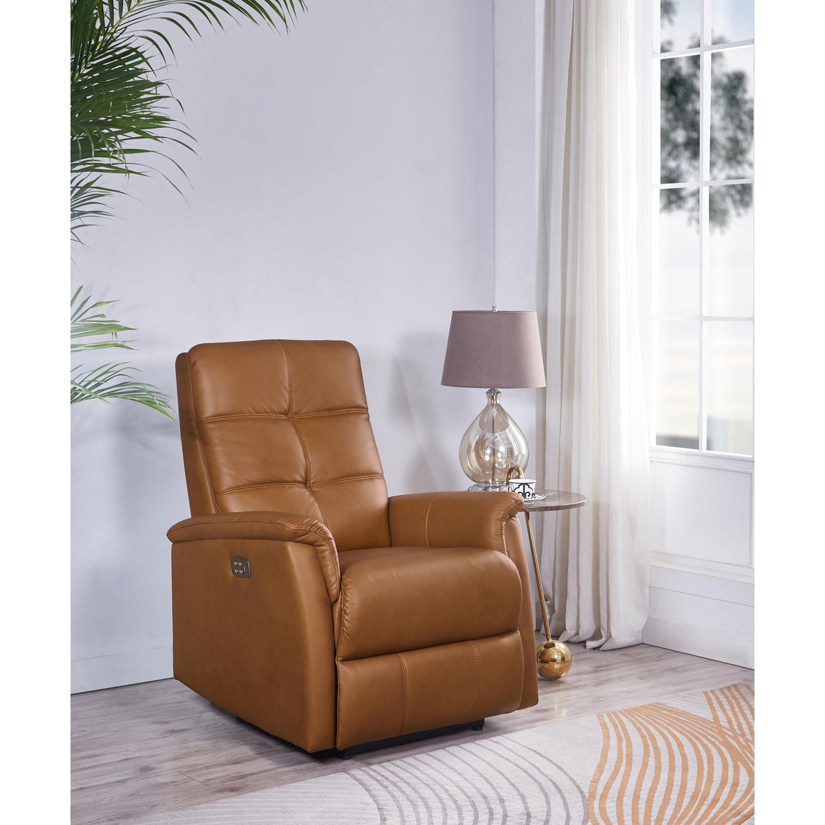 Amax Leather Benson 6673W-10P2-2523 Power Recliner with Headrest - Cognac IMAGE 3