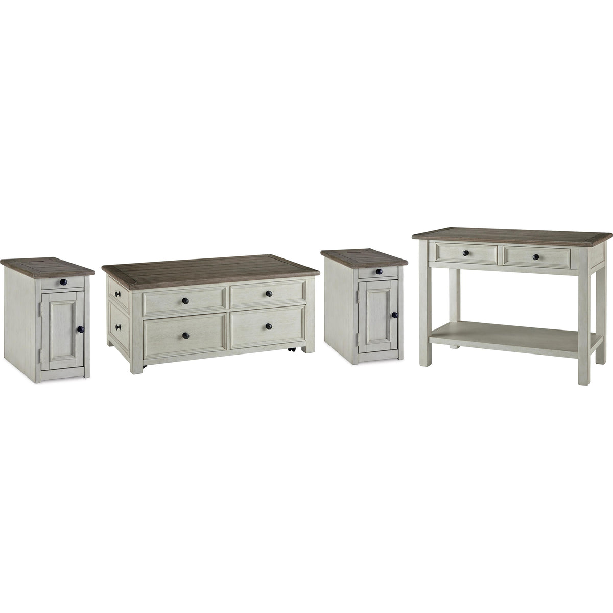 Signature Design by Ashley Bolanburg T637T4 Coffee Table and 2 Chairside End Tables with Console IMAGE 1