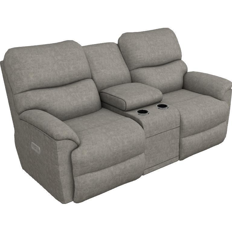 La-Z-Boy Trouper Power Reclining Loveseat w/ Headrest & Console - Charcoal IMAGE 1