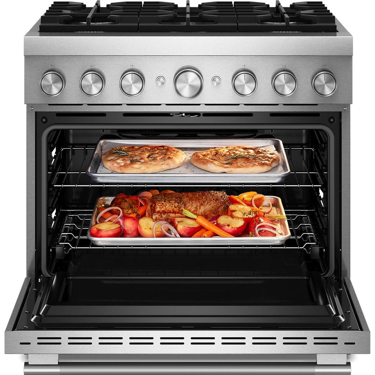 KitchenAid 36-inch, 5.1 cu. ft. Freestanding Commercial-Style Dual-Fuel Range with Even-Heat™ True Convection KFDS936SSS IMAGE 2