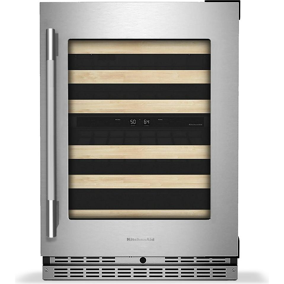 KitchenAid 46-Bottle Undercounter Wine Cellar with Full-Extension Wood-Front Racks KUWR524SPS IMAGE 1