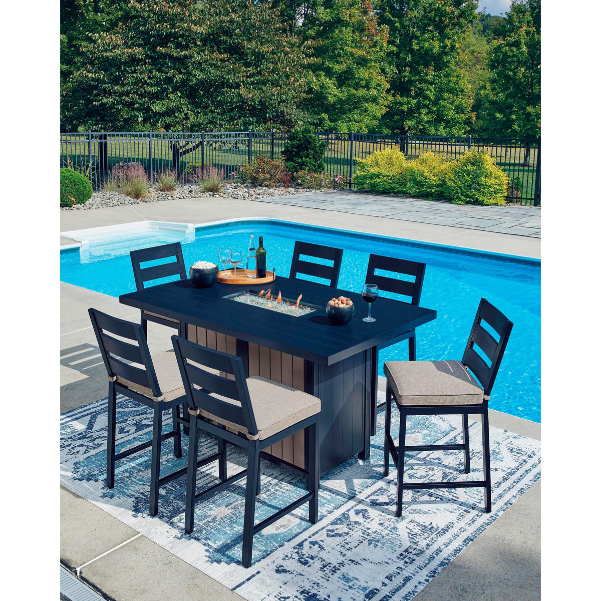 Signature Design by Ashley East Beach PCP587-665 Rectangular Bar Table with Fire Pit IMAGE 10