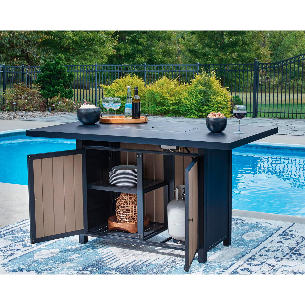 Signature Design by Ashley East Beach PCP587-665 Rectangular Bar Table with Fire Pit IMAGE 11