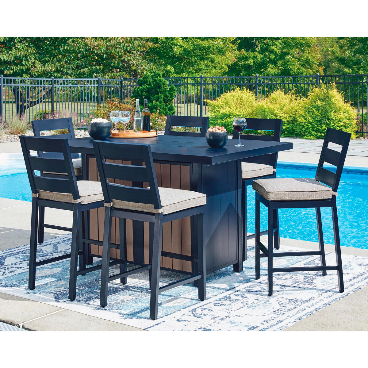 Signature Design by Ashley East Beach PCP587-665 Rectangular Bar Table with Fire Pit IMAGE 7