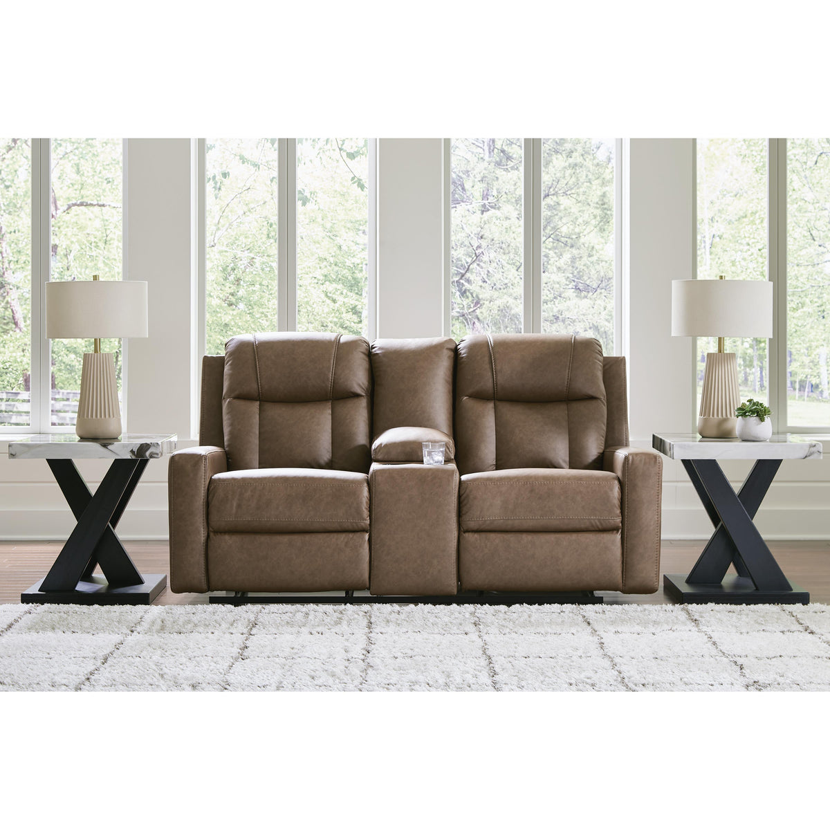 Benchcraft Mackmenville Reclining Leather Look Loveseat with Console 7471494 IMAGE 5