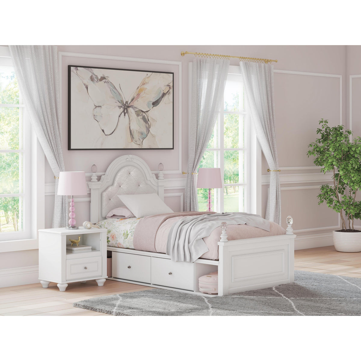 Signature Design by Ashley Kozlani Twin Upholstered Panel Bed with Storage B100-11/PCB1819-153/PCB1819-50/PCB1819-50/PCB1819-52 IMAGE 2