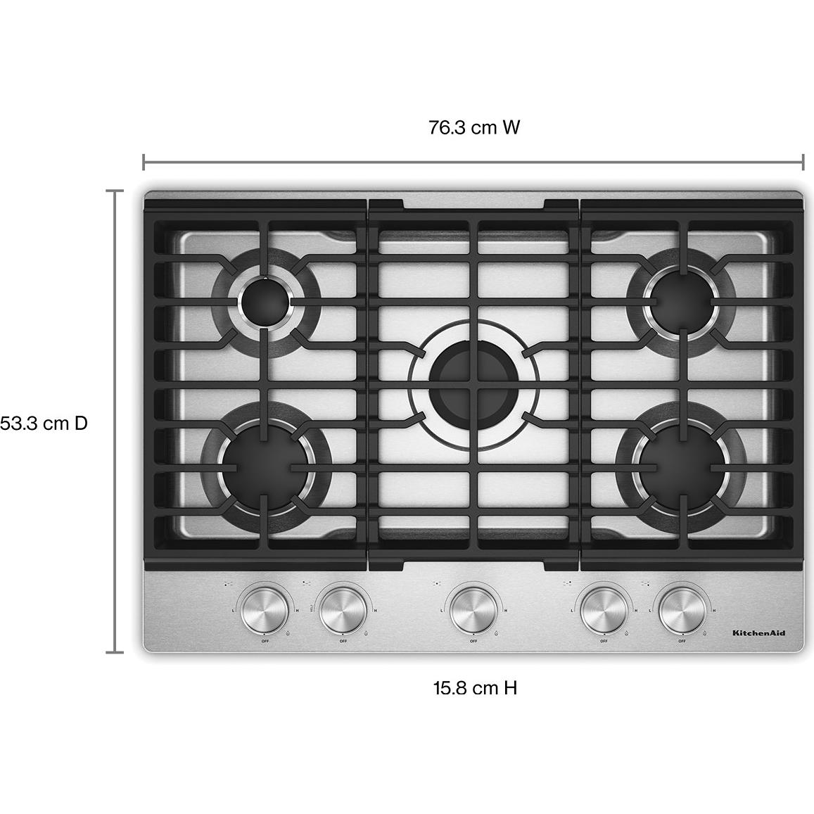 KitchenAid 30-inch Built-in Gas Cooktop with 5 Burners KCGK330SSS IMAGE 5