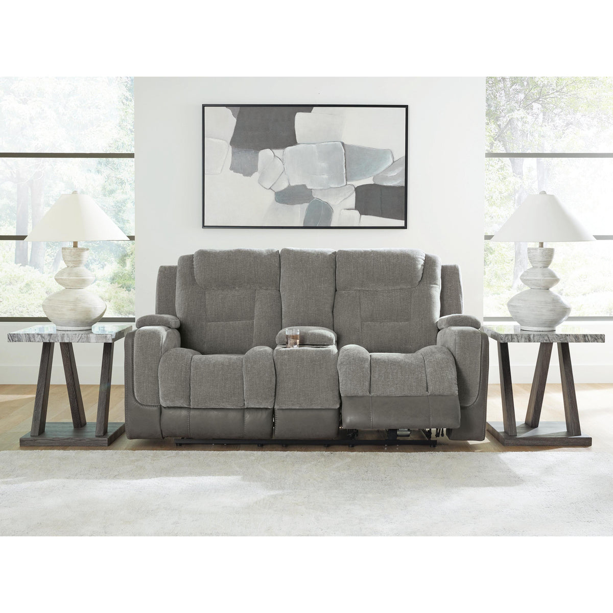 Signature Design by Ashley Mixed Motion PC8350518 Power Reclining Loveseat with Console & Adjutasble Headrest IMAGE 7