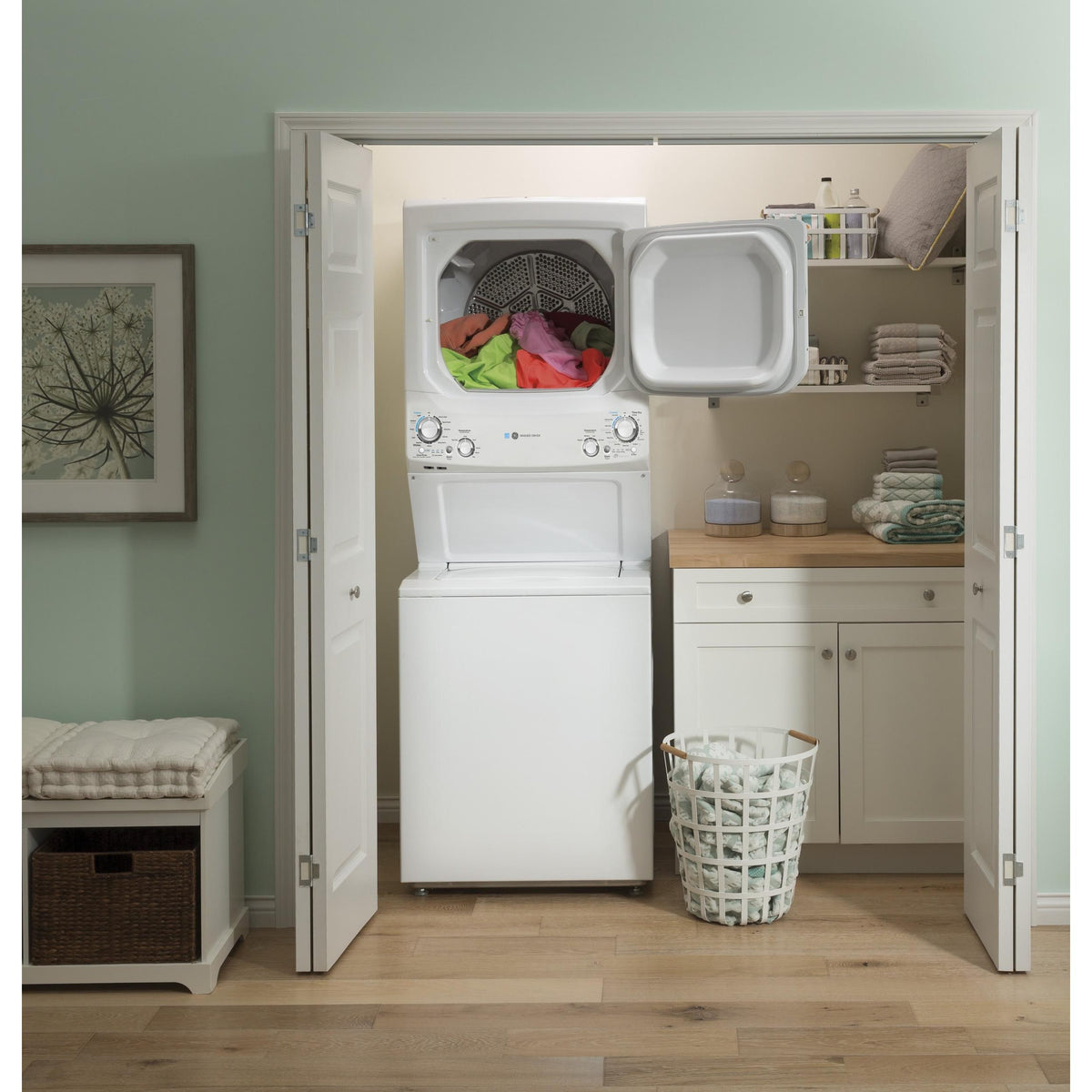  GE Stacked Washer/Dryer Electric Laundry Center GUD27EEMNWW IMAGE 5