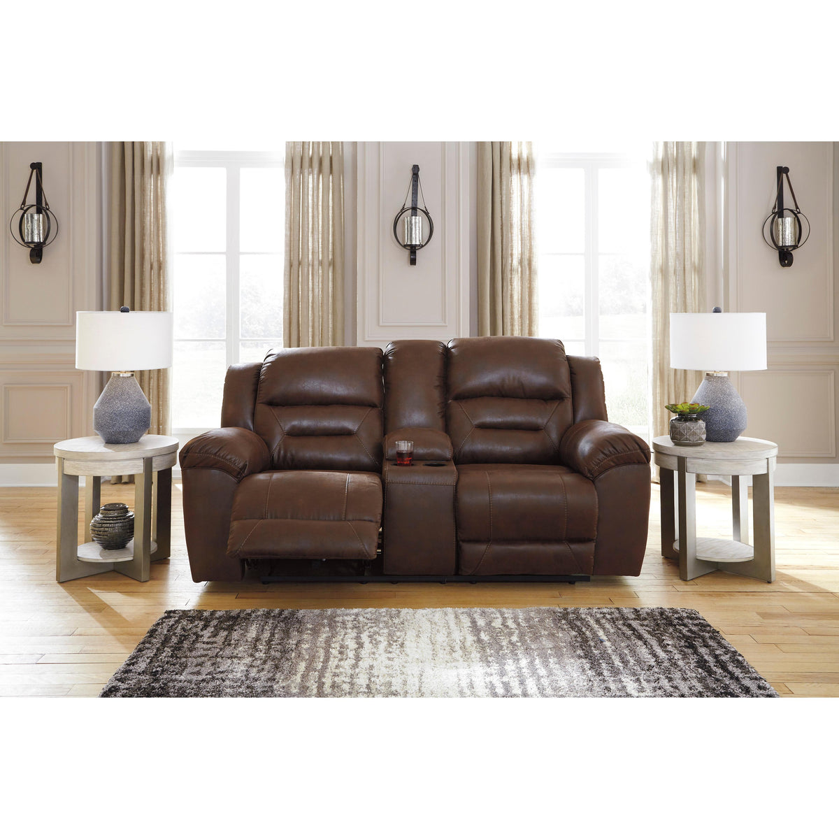  Signature Design by Ashley Stoneland Reclining Leather Look Loveseat with Console 3990494 IMAGE 4