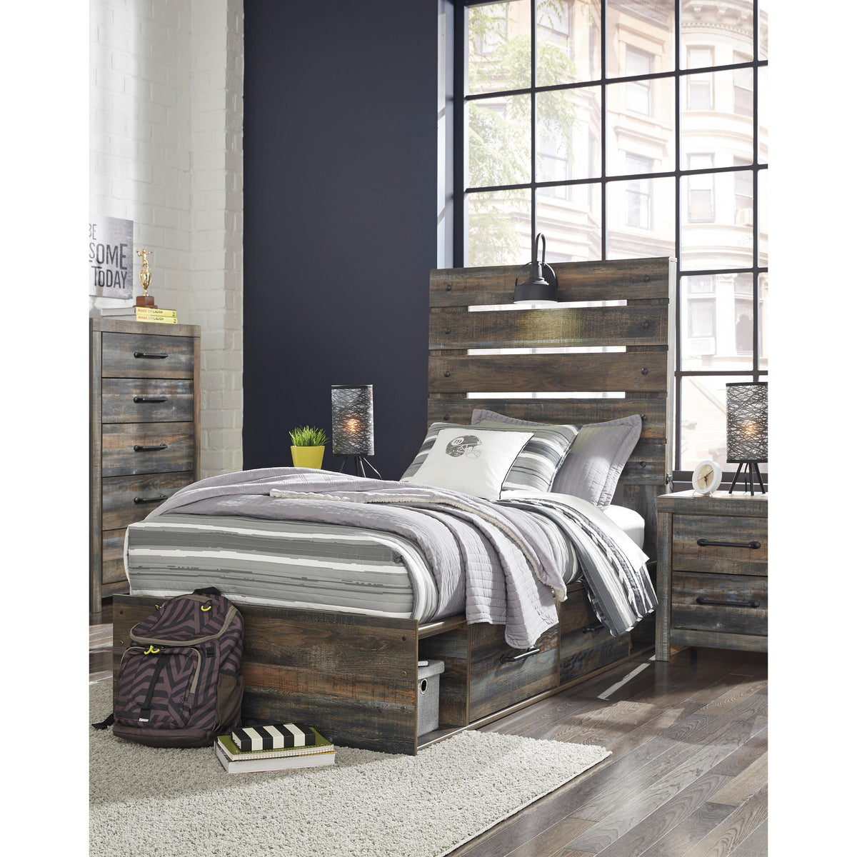  Signature Design by Ashley Drystan B211B8 Twin Panel Bed with 2 Storage Drawers IMAGE 7