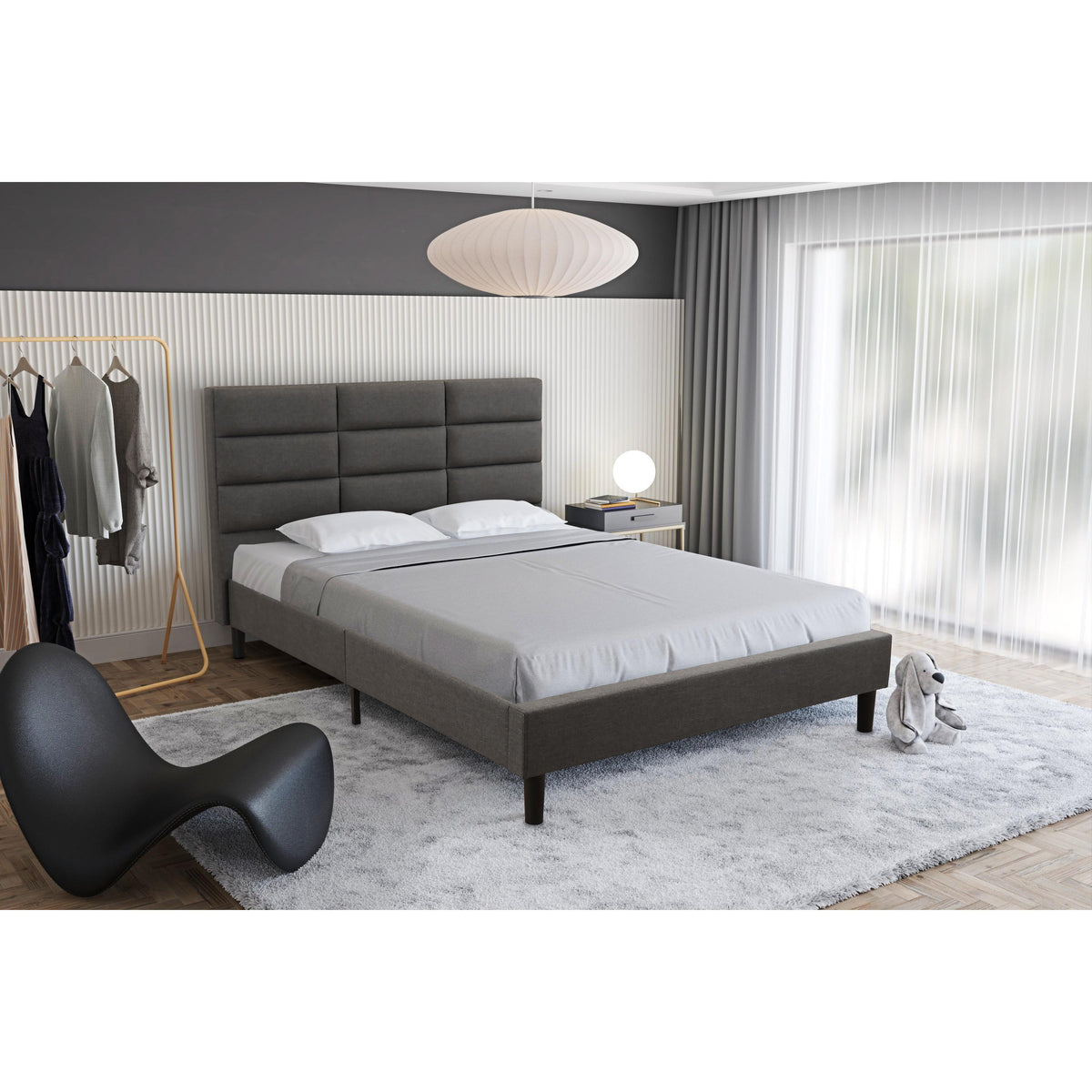  Primo International Shannon Queen Upholstered Platform Bed Shannon Queen Upholstered Platform Bed - Charcoal Grey IMAGE 4