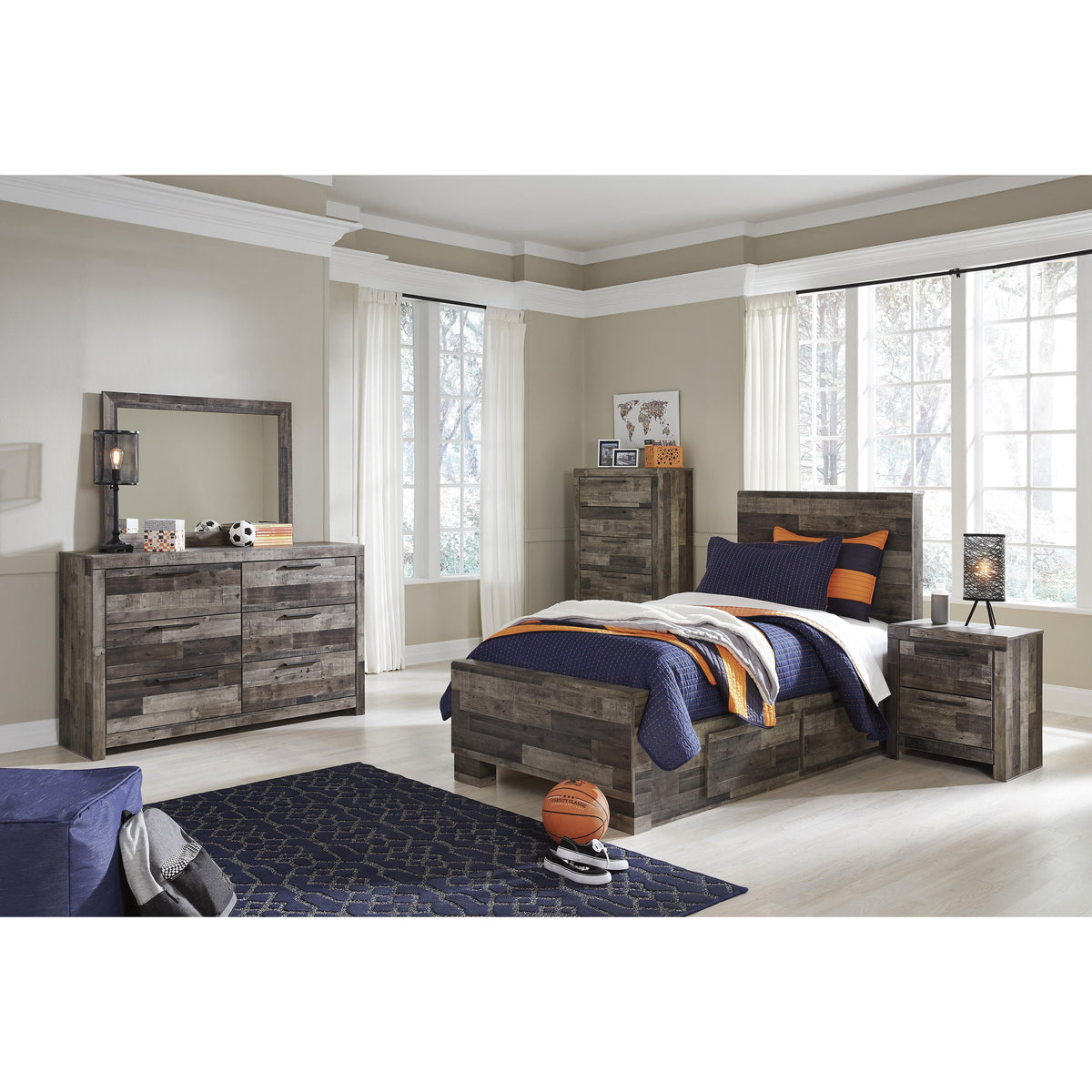  Benchcraft Derekson B200B20 Twin Panel Bed with 2 Storage Drawers IMAGE 2