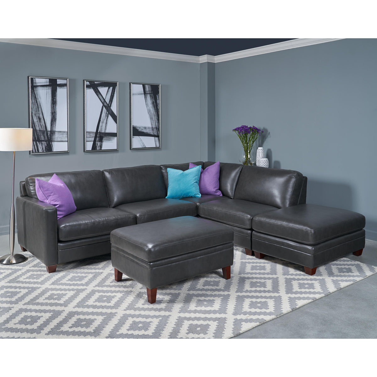  Amax Leather Como 6937-00B-2370 Ottoman - Birmingham Quartz IMAGE 2