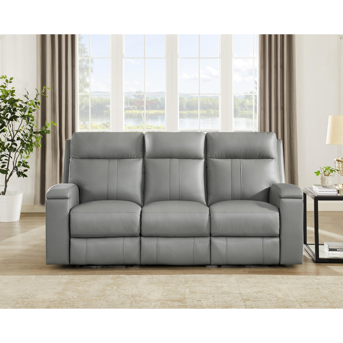  Amax Leather Sullivan 7076W Power Reclining Zero Grav. Sofa - Silver Gray IMAGE 2