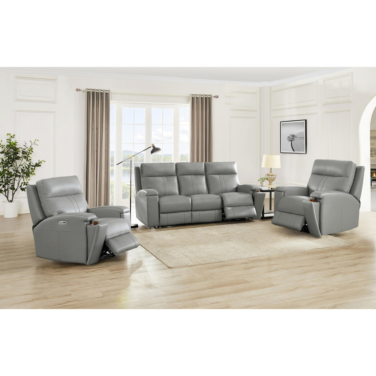  Amax Leather Sullivan 7076W-10P2Z-2517 Power Zero Grav. Recliner - Silver Gray IMAGE 10