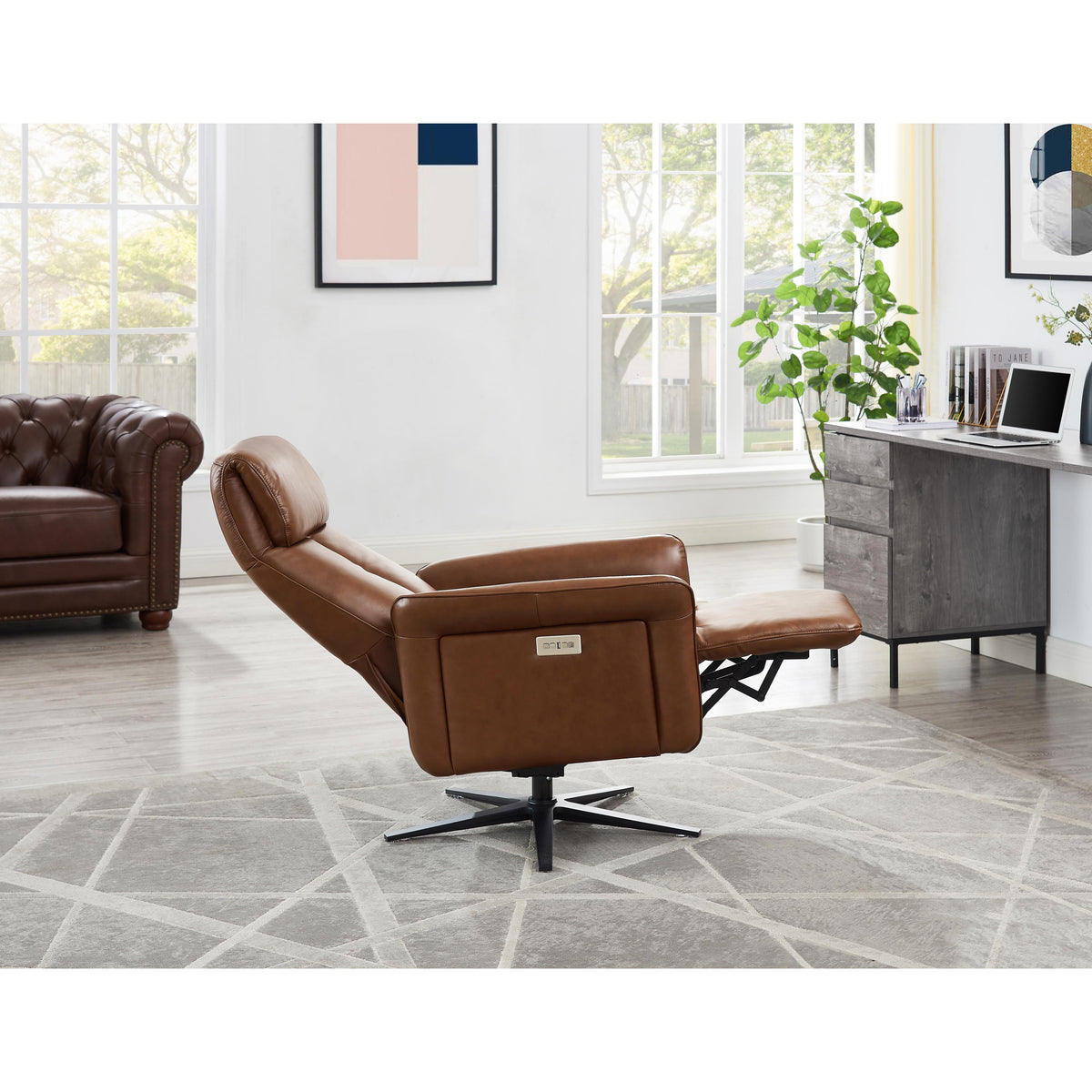  Amax Leather Tulip 8001S-10PSB-1566A Power Swivel Recliner with Battery Pack - Tobacco IMAGE 11
