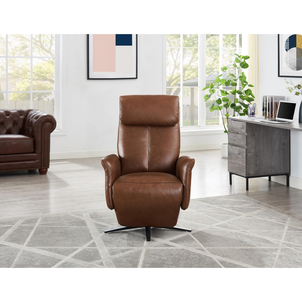  Amax Leather Tulip 8001S-10PSB-1566A Power Swivel Recliner with Battery Pack - Tobacco IMAGE 3
