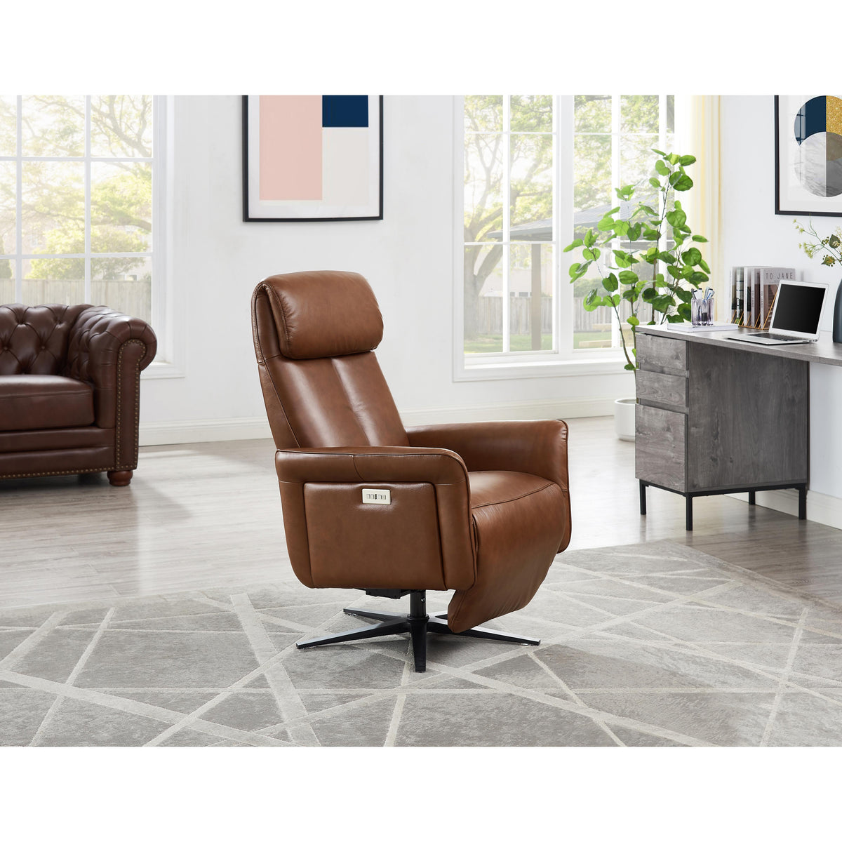  Amax Leather Tulip 8001S-10PSB-1566A Power Swivel Recliner with Battery Pack - Tobacco IMAGE 4