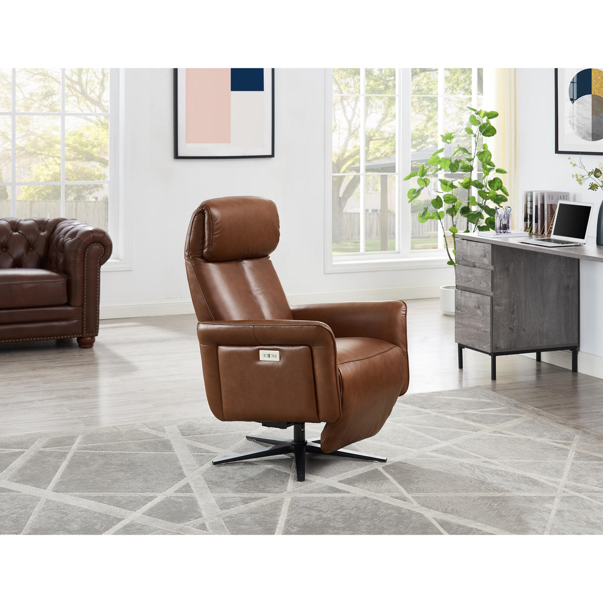  Amax Leather Tulip 8001S-10PSB-1566A Power Swivel Recliner with Battery Pack - Tobacco IMAGE 5