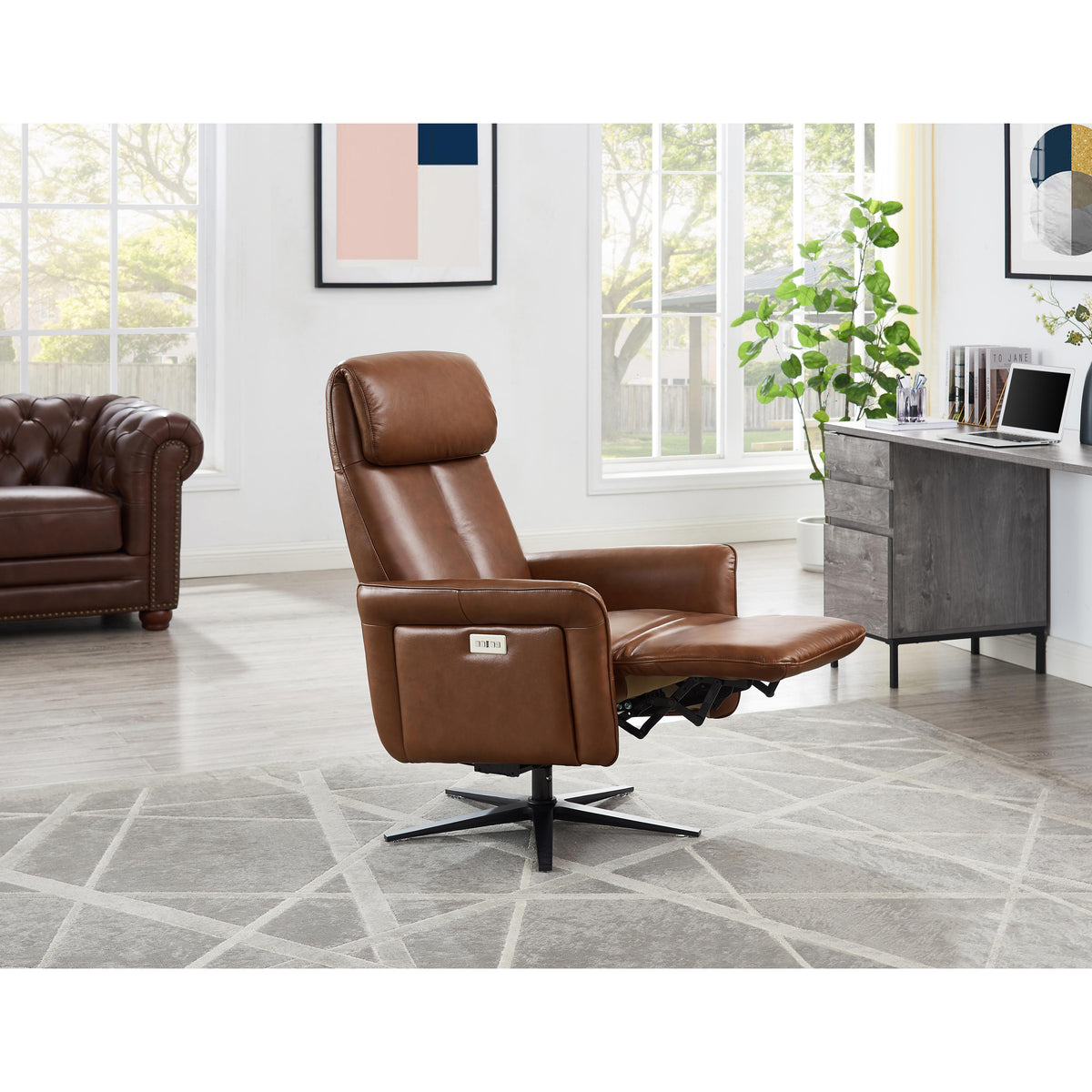  Amax Leather Tulip 8001S-10PSB-1566A Power Swivel Recliner with Battery Pack - Tobacco IMAGE 7