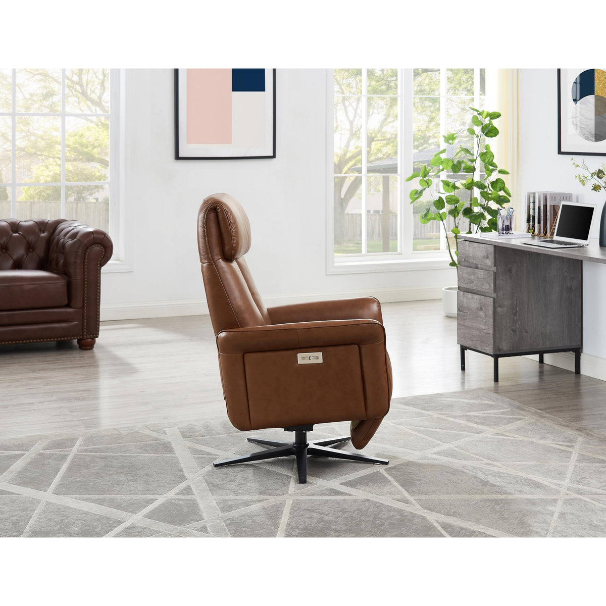  Amax Leather Tulip 8001S-10PSB-1566A Power Swivel Recliner with Battery Pack - Tobacco IMAGE 9