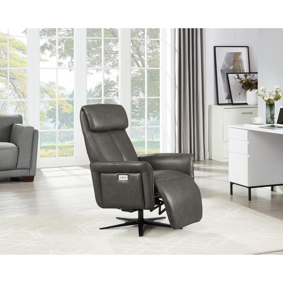  Amax Leather Tulip 8001S-10PSB-5258 Power Swivel Recliner with Battery Pack - Ash IMAGE 11
