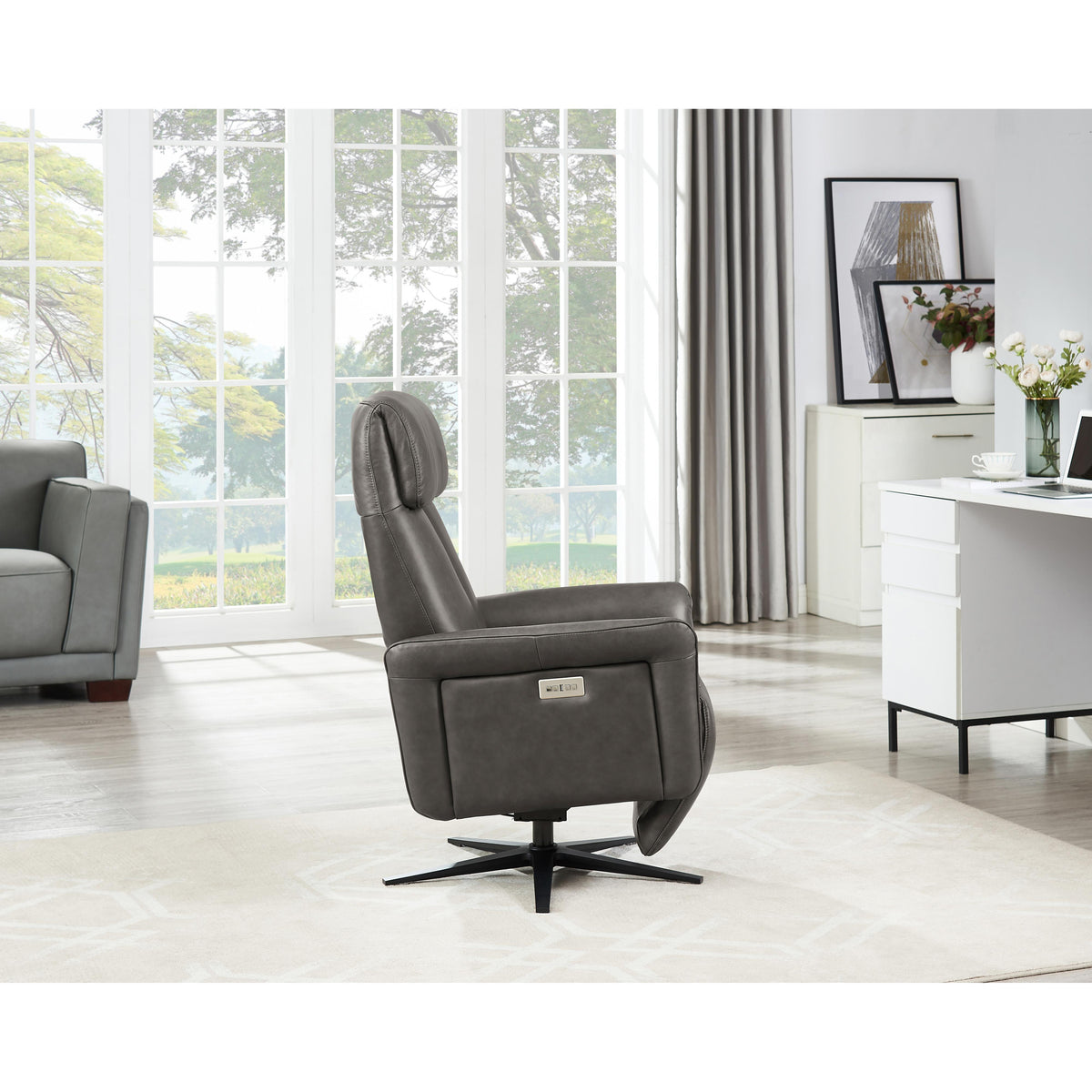  Amax Leather Tulip 8001S-10PSB-5258 Power Swivel Recliner with Battery Pack - Ash IMAGE 12