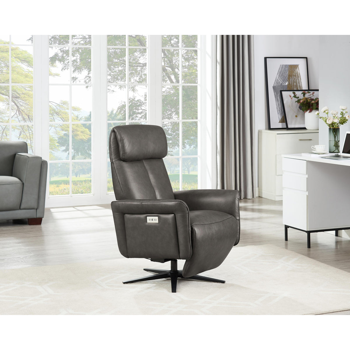  Amax Leather Tulip 8001S-10PSB-5258 Power Swivel Recliner with Battery Pack - Ash IMAGE 4