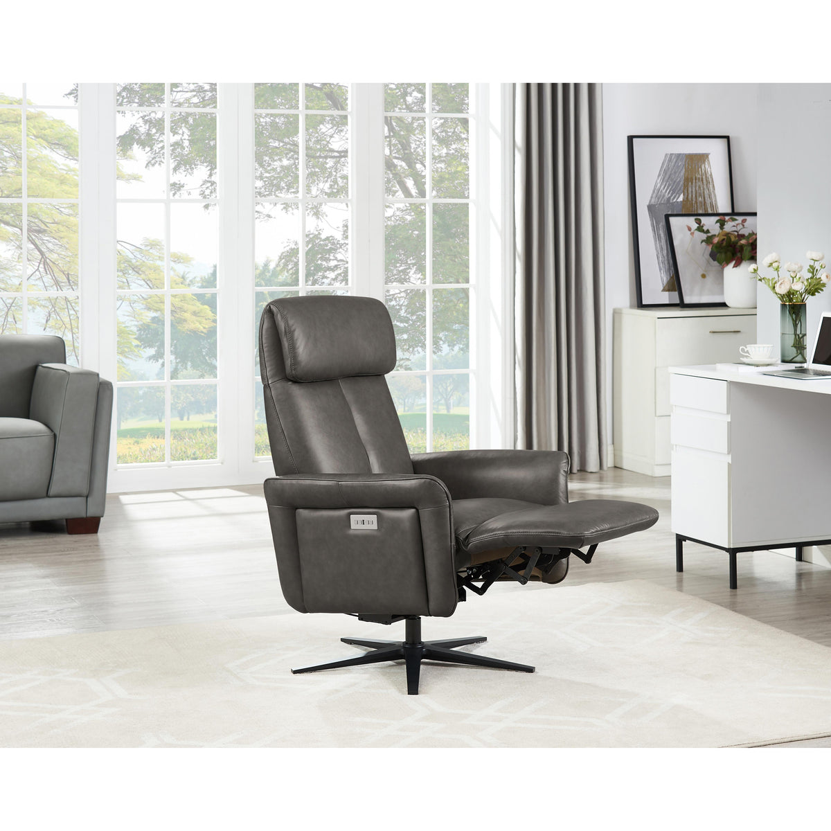  Amax Leather Tulip 8001S-10PSB-5258 Power Swivel Recliner with Battery Pack - Ash IMAGE 7