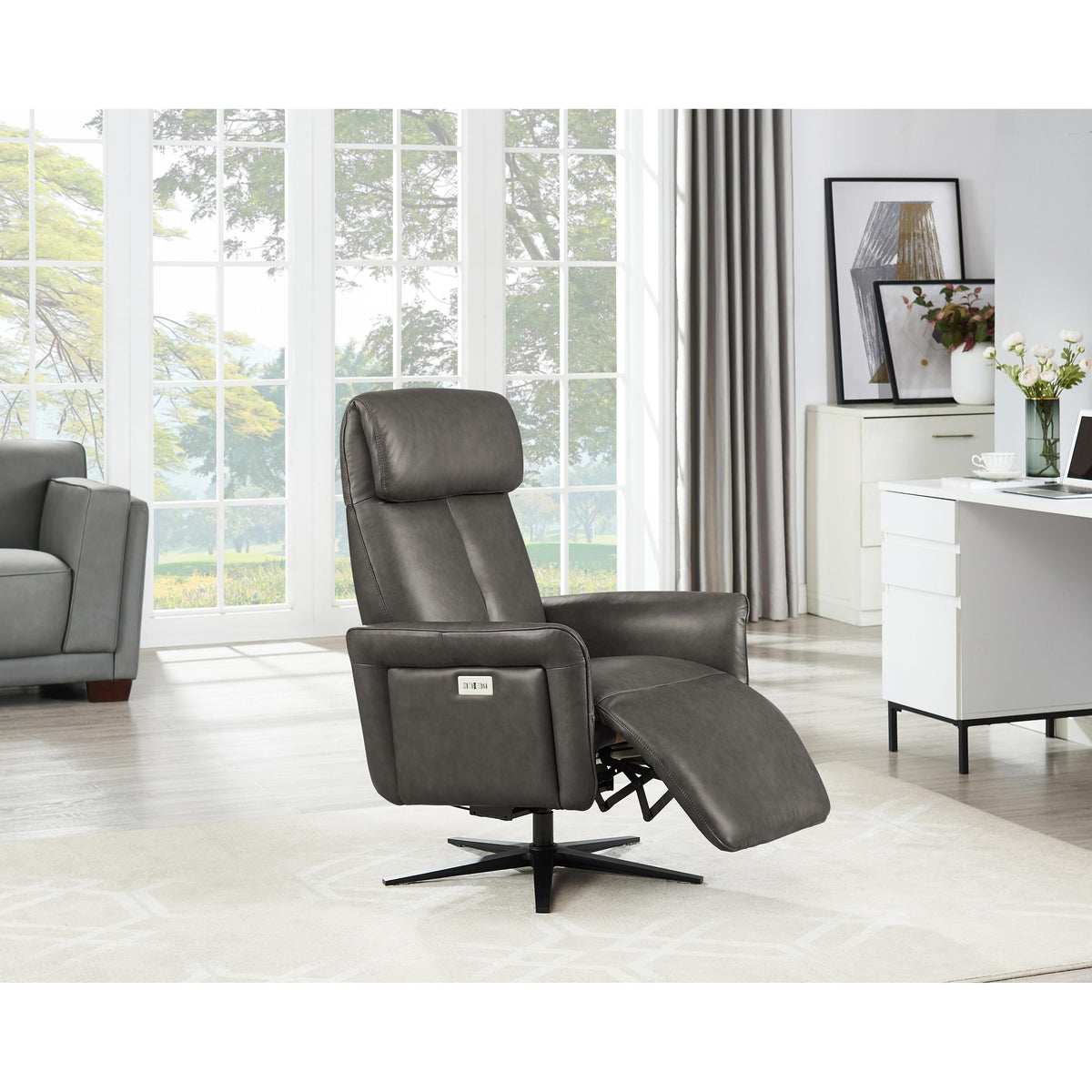  Amax Leather Tulip 8001S-10PSB-5258 Power Swivel Recliner with Battery Pack - Ash IMAGE 9