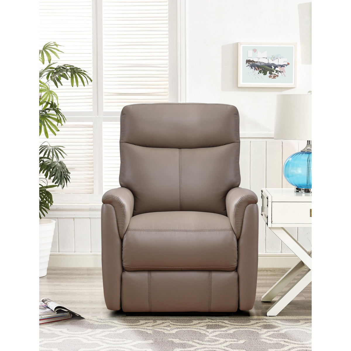  Amax Leather Columbia 6915W-10P2-2518 Wide Power Recliner with Headrest - Taupe IMAGE 2